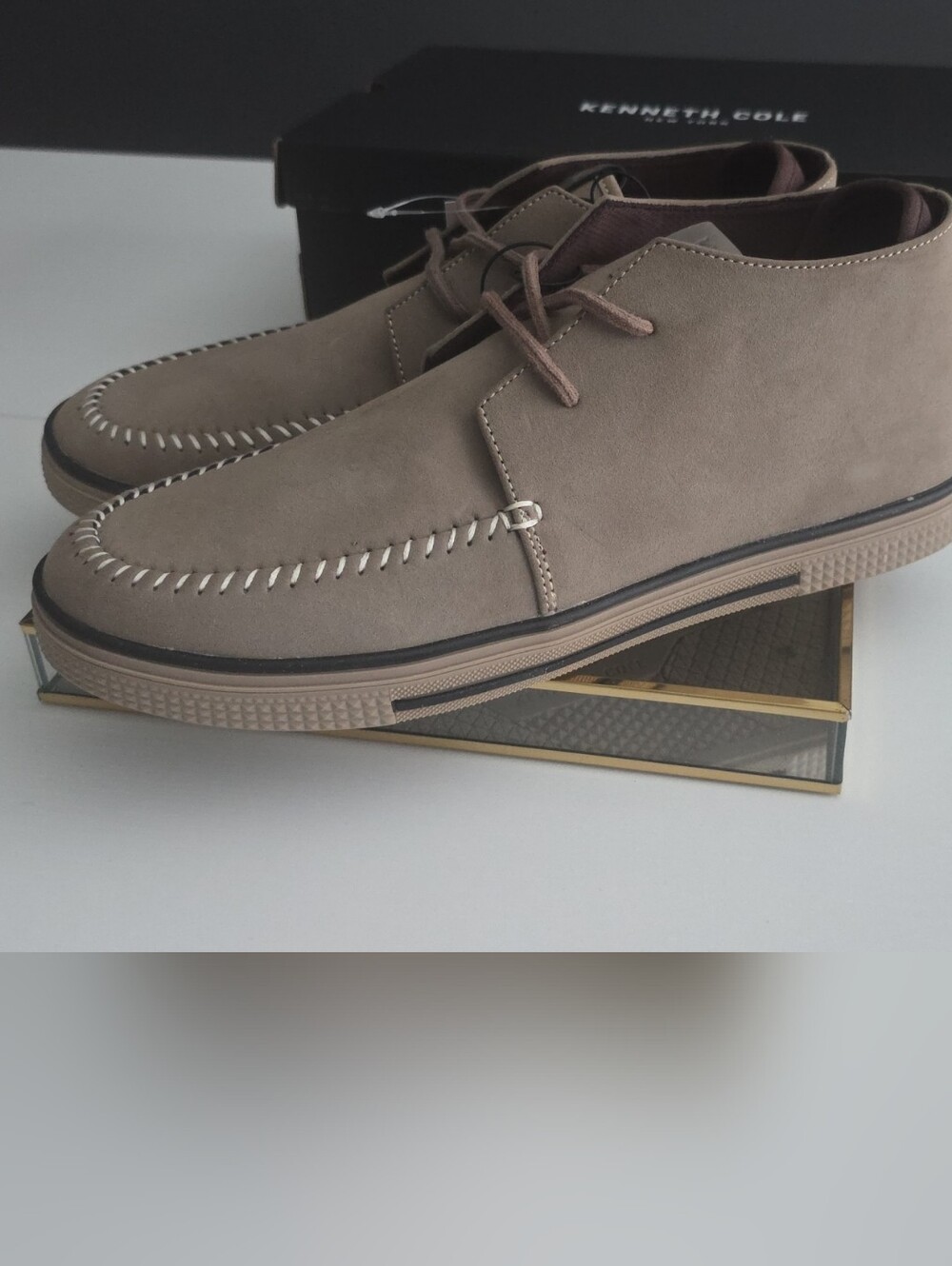 Kenneth Cole Men's Taupe Suede Chukka Moc Toe Boots